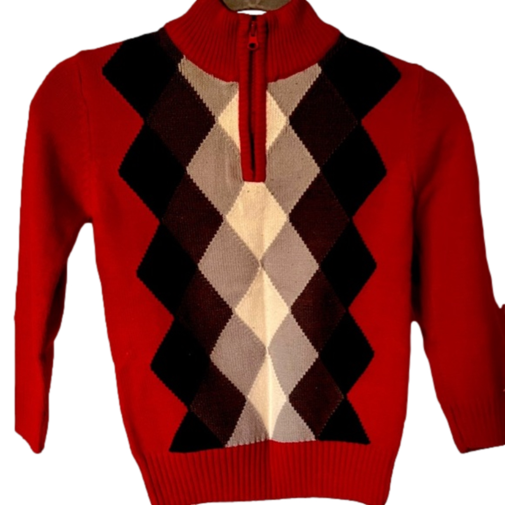 Toughskins Boyls 1/4 Zip Long Sleeve Argyle Sweater Excellent Condition Size L